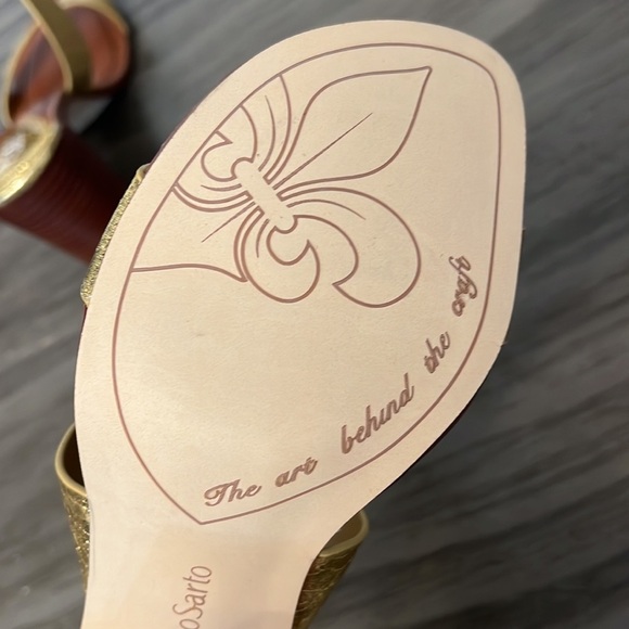 FRANCO SARTO GOLD STRAPPY CHUNKY HEELS 6 - Picture 10 of 16